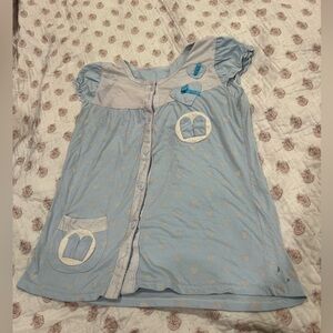 Light Blue Button-Up with Heart Patterns tunic